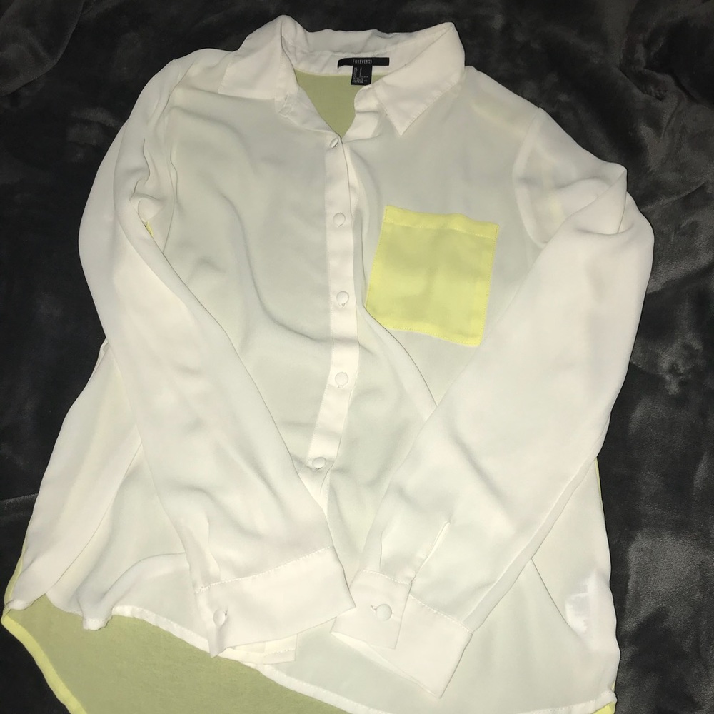 F21 Chiffon Button-Up Long Sleeve Colorblock Top
